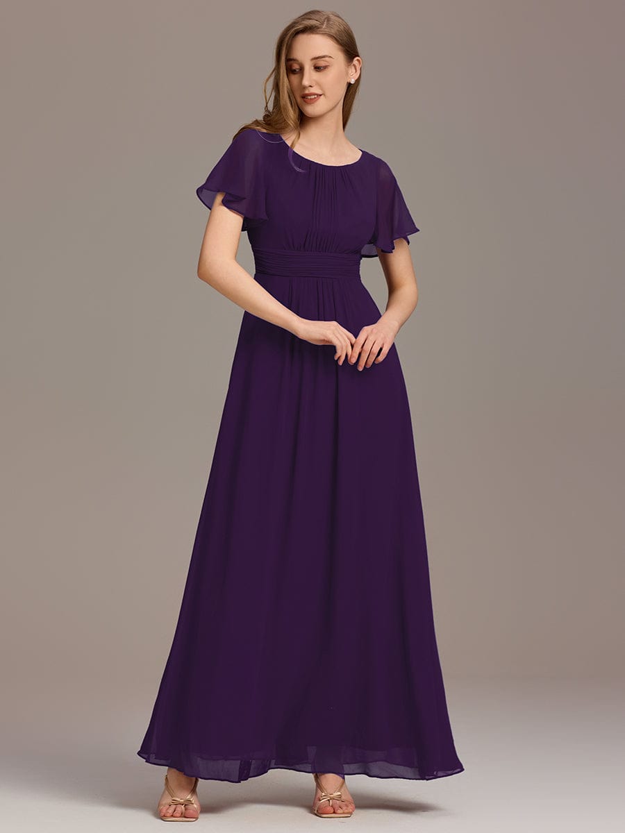 Simple Chiffon Pleated A-Line Round Neckline Bridesmaid Dress #color_Dark Purple
