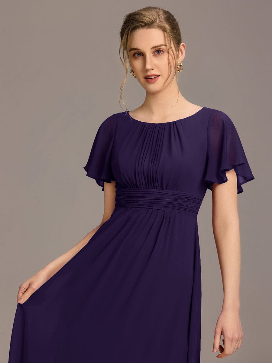 Simple Chiffon Pleated A-Line Round Neckline Bridesmaid Dress #color_Dark Purple