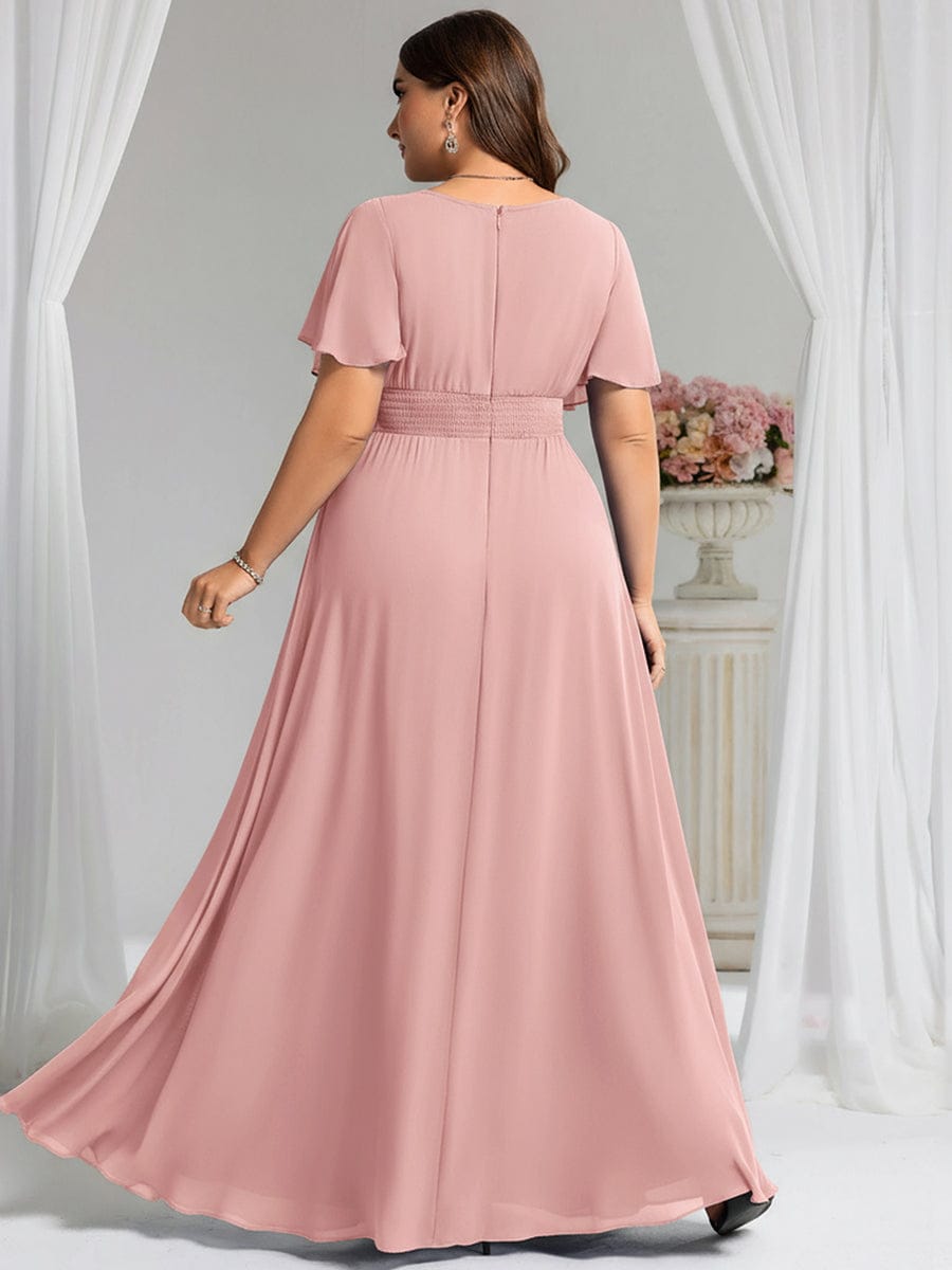 Stylish Chiffon Plus Size Evening Dresses with Long Lantern Sleeves #color_Dusty Rose