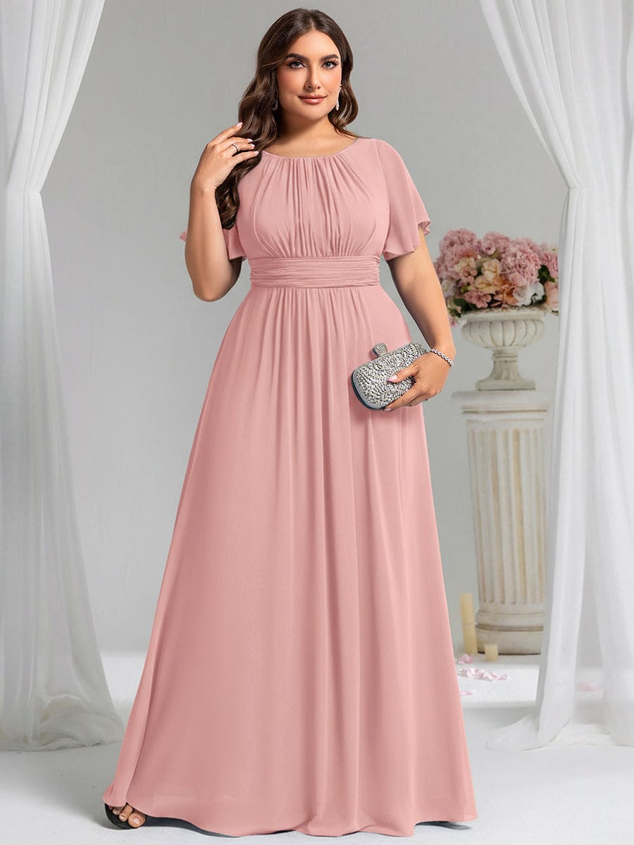 Stylish Chiffon Plus Size Evening Dresses with Long Lantern Sleeves #color_Dusty Rose