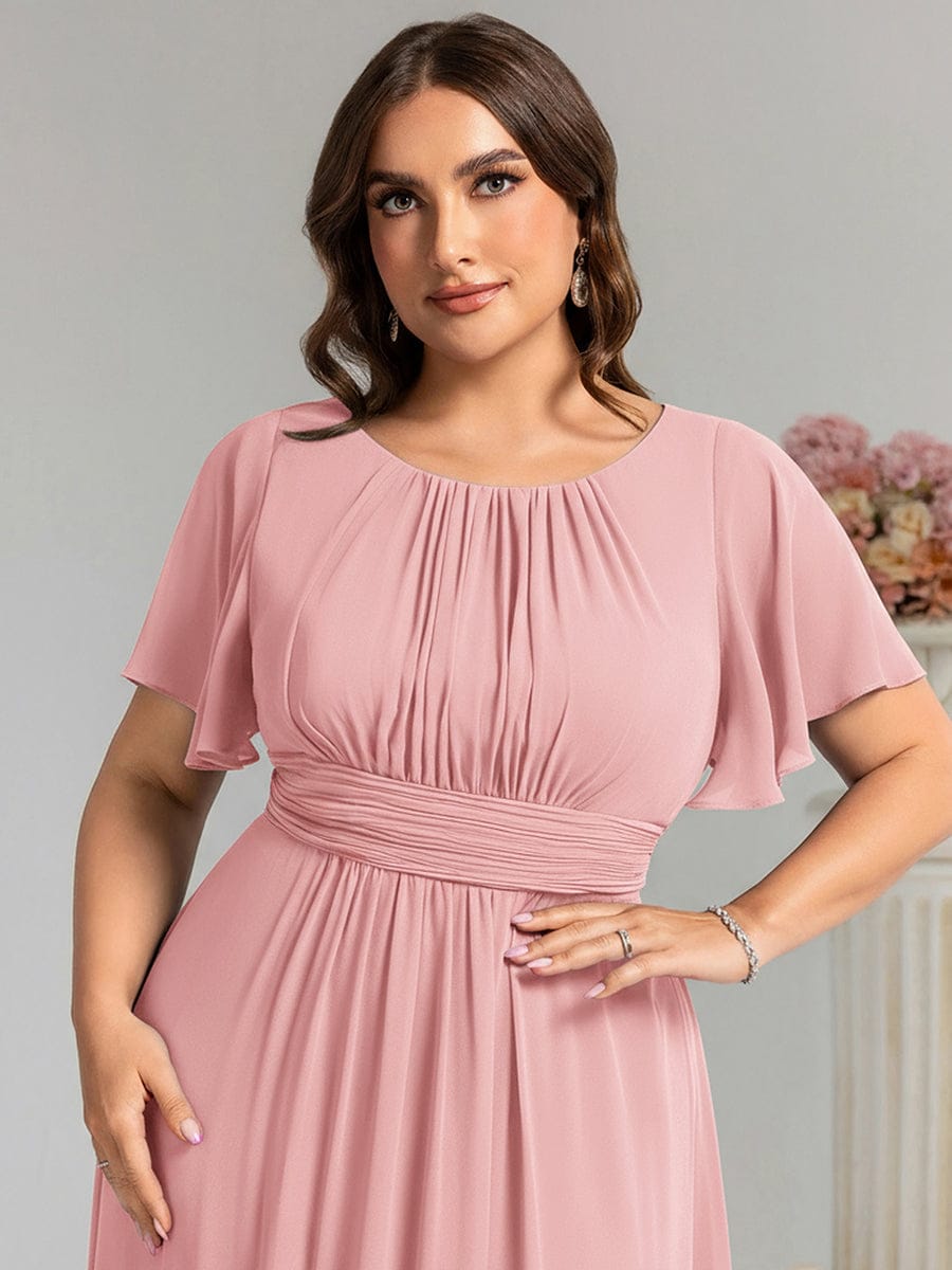 Stylish Chiffon Plus Size Evening Dresses with Long Lantern Sleeves #color_Dusty Rose