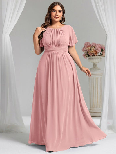 Stylish Chiffon Plus Size Evening Dresses with Long Lantern Sleeves #color_Dusty Rose