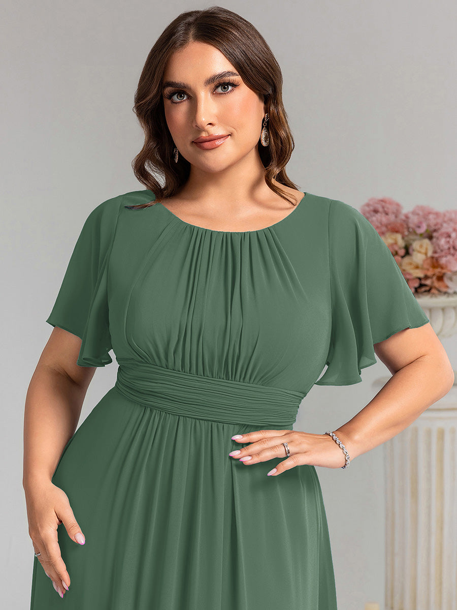 Plus Size Simple Chiffon Pleated A-Line Round Neckline Bridesmaid Dress #color_Eucalyptus Green