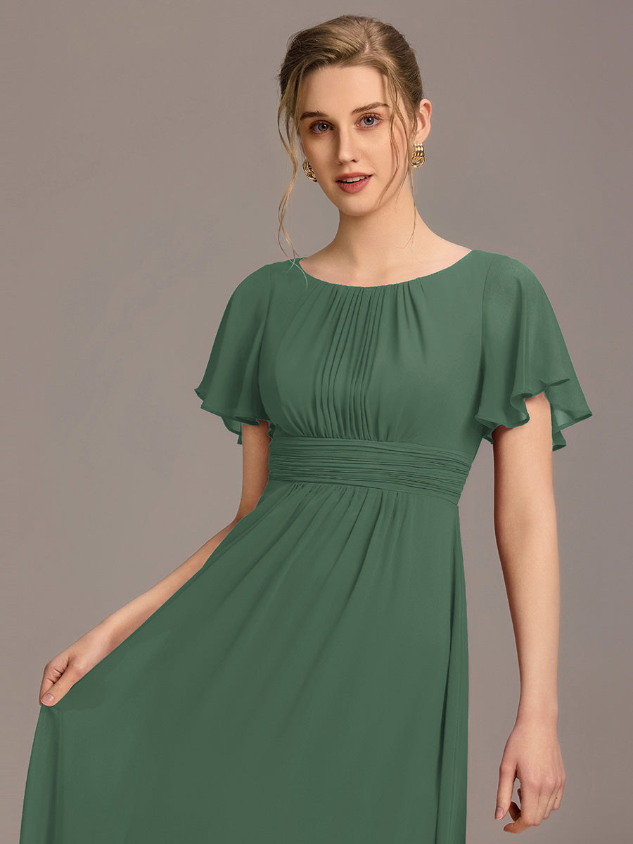 Simple Chiffon Pleated A-Line Round Neckline Bridesmaid Dress #color_Eucalyptus Green