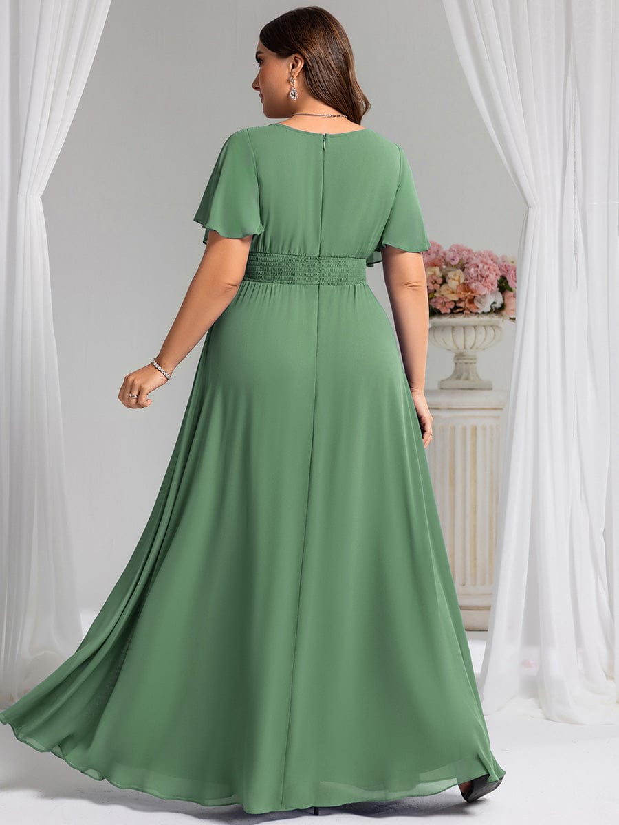 Simple Chiffon Pleated A-Line Round Neckline Bridesmaid Dress #color_Green Bean
