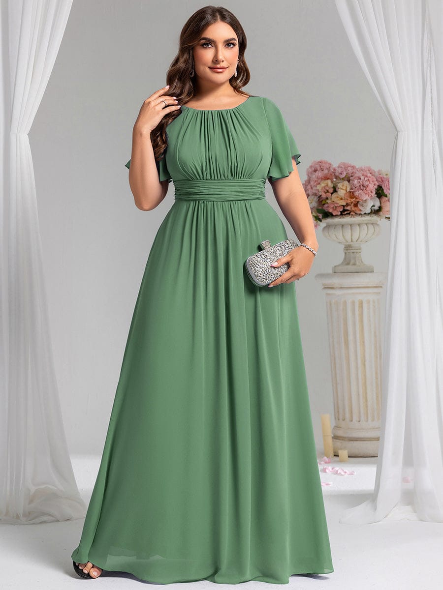 Simple Chiffon Pleated A-Line Round Neckline Bridesmaid Dress #color_Green Bean