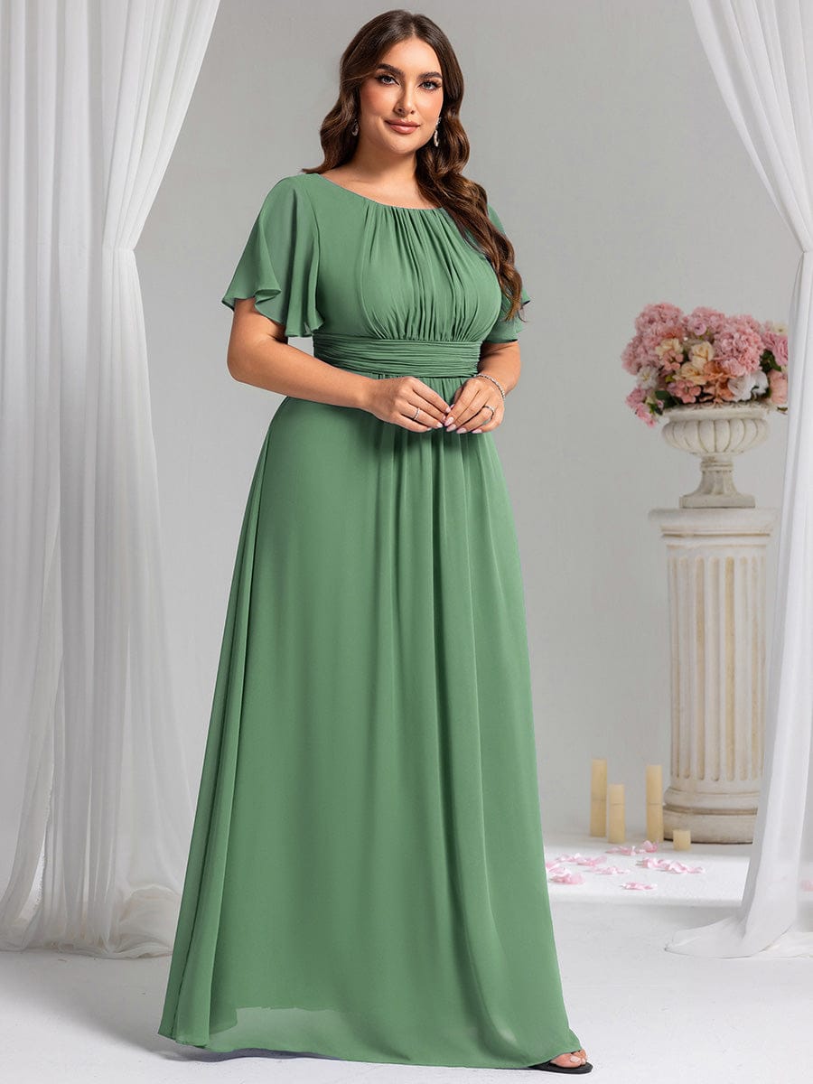 Simple Chiffon Pleated A-Line Round Neckline Bridesmaid Dress #color_Green Bean