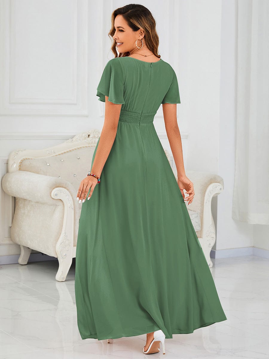 Simple Chiffon Pleated A-Line Round Neckline Bridesmaid Dress #color_Green Bean