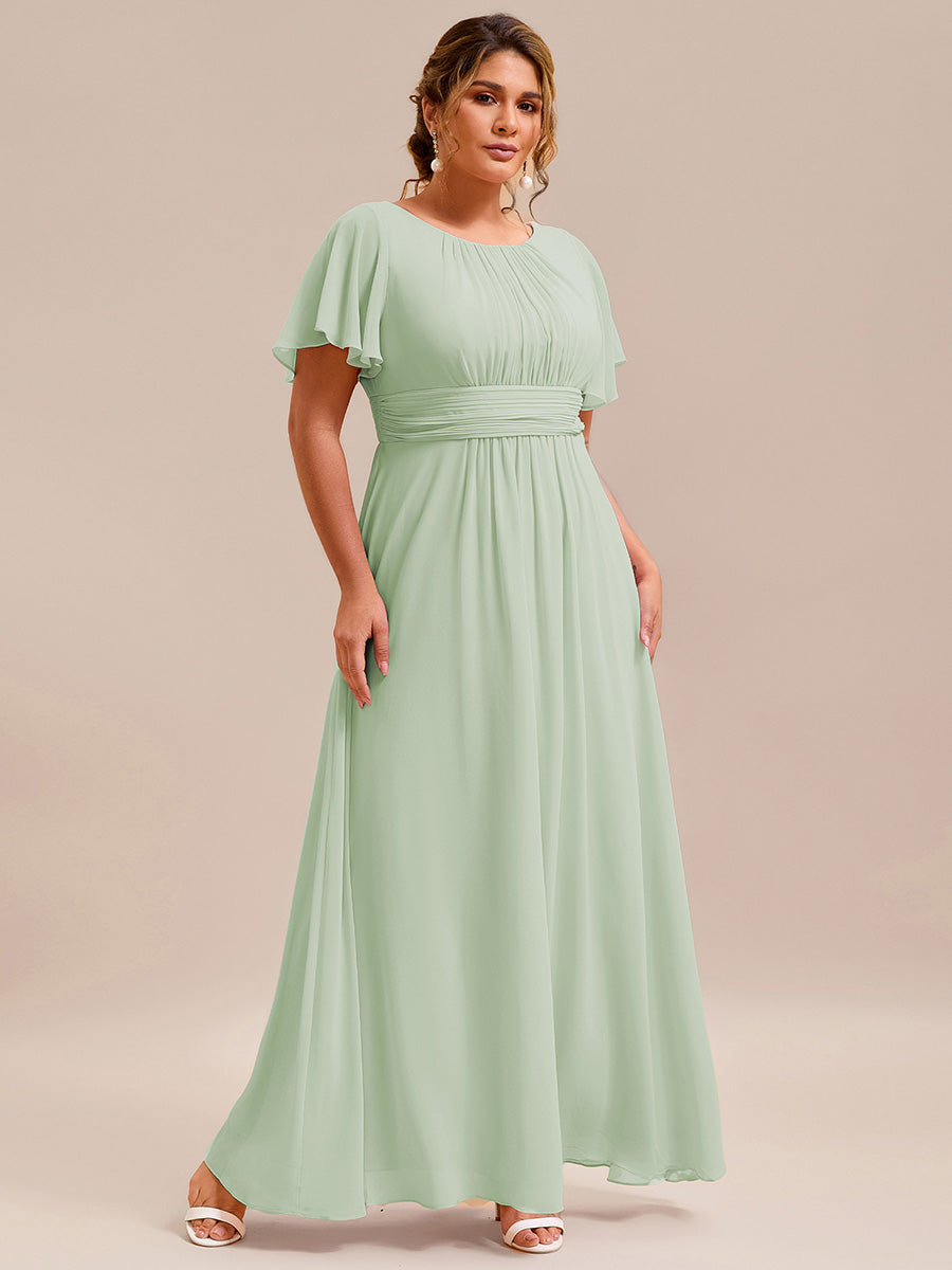 Plus Size Simple Chiffon Pleated A-Line Round Neckline Bridesmaid Dress #color_Mint Green