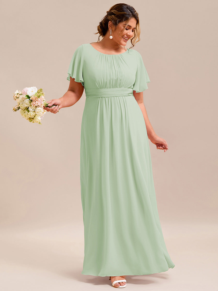 Plus Size Simple Chiffon Pleated A-Line Round Neckline Bridesmaid Dress #color_Mint Green