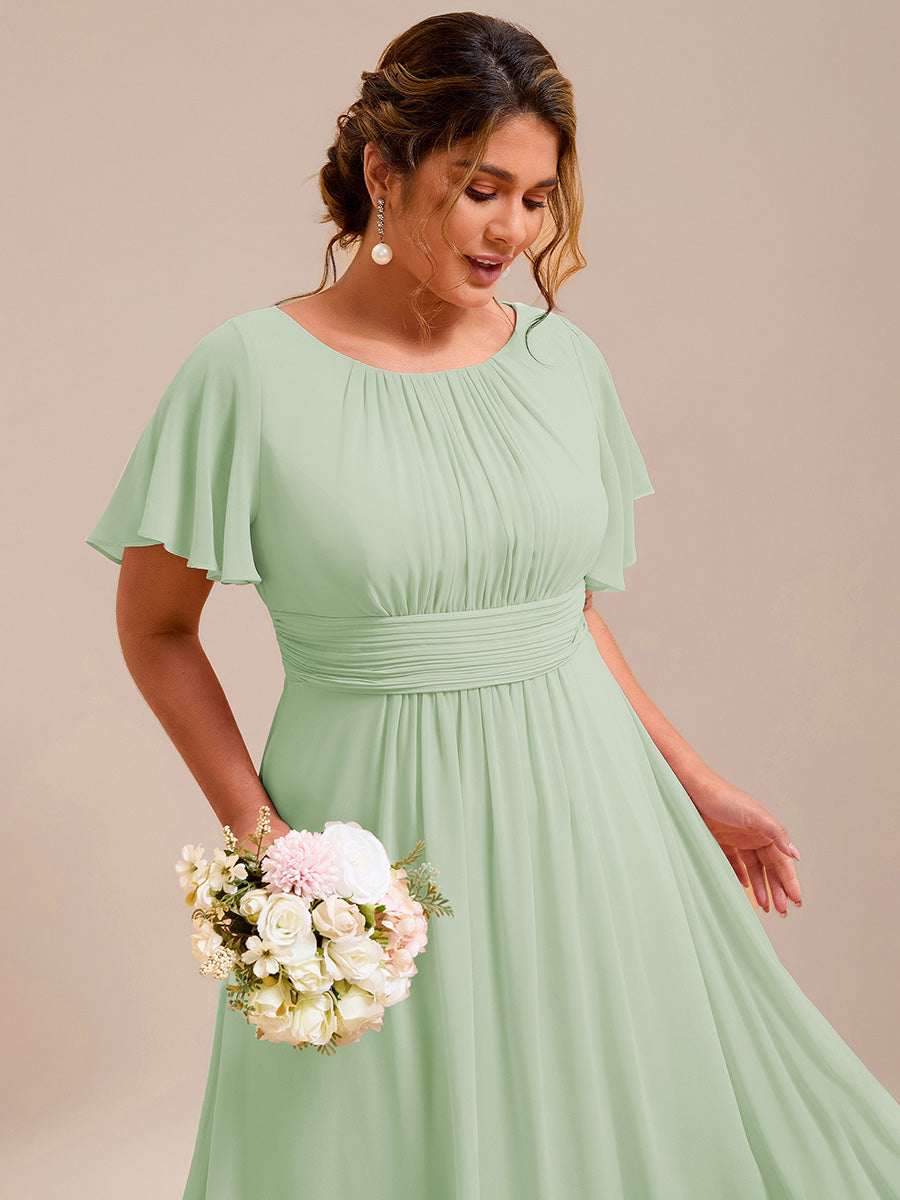 Plus Size Simple Chiffon Pleated A-Line Round Neckline Bridesmaid Dress #color_Mint Green