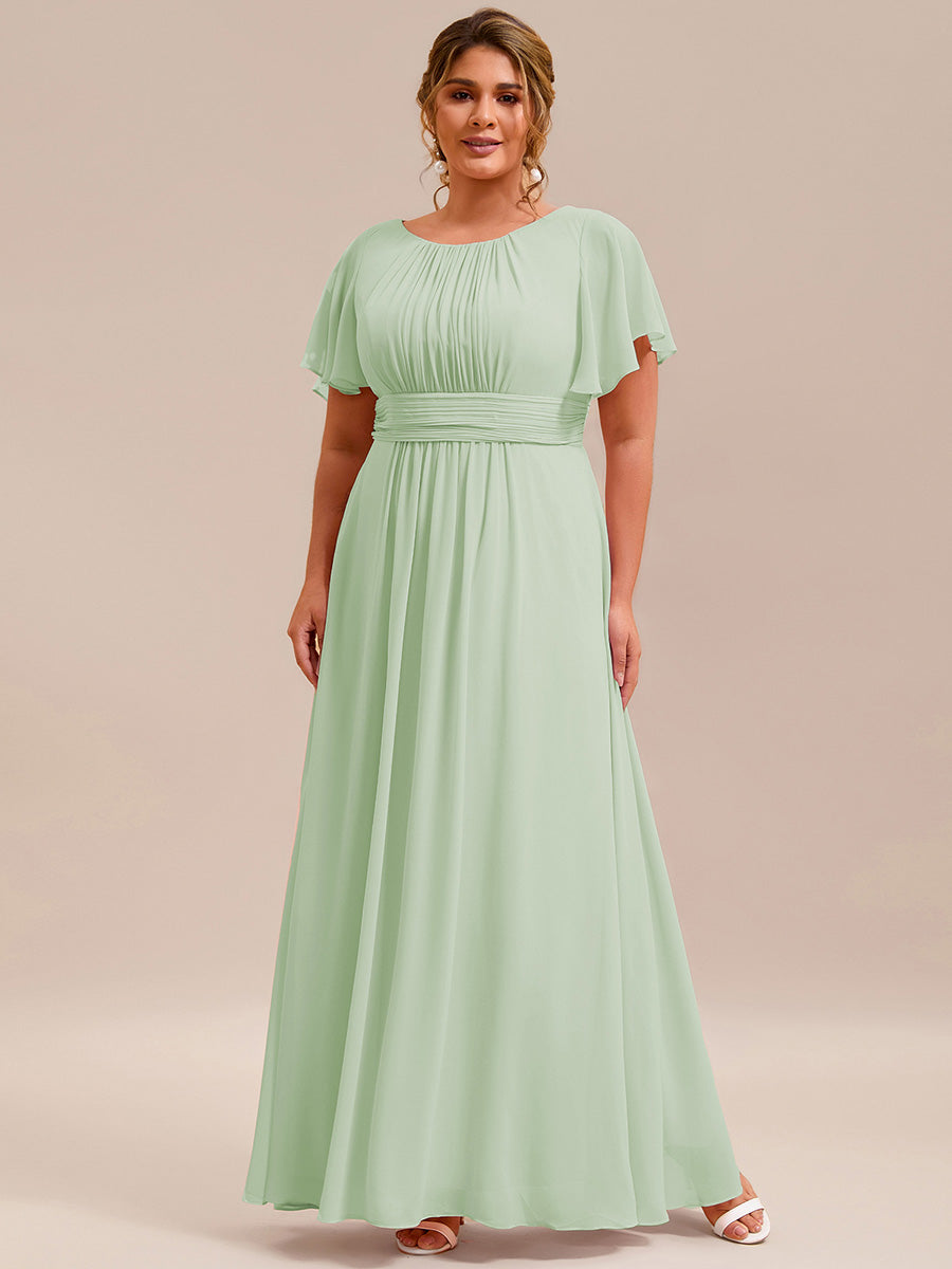Plus Size Simple Chiffon Pleated A-Line Round Neckline Bridesmaid Dress #color_Mint Green