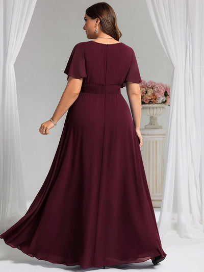Stylish Chiffon Plus Size Evening Dresses with Long Lantern Sleeves #color_Mulberry