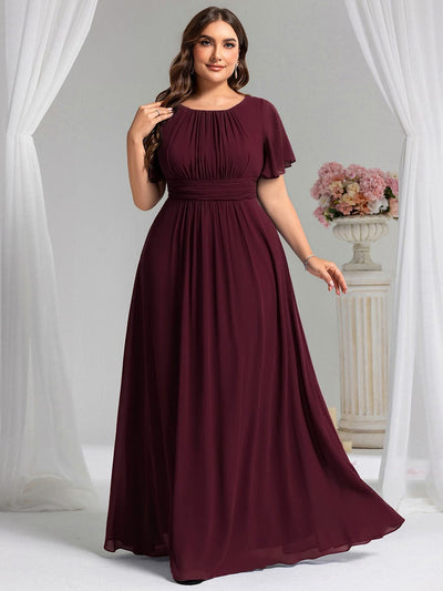 Stylish Chiffon Plus Size Evening Dresses with Long Lantern Sleeves #color_Mulberry