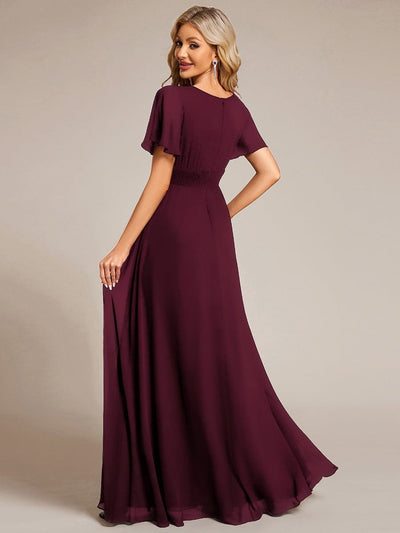 Stylish Chiffon Plus Size Evening Dresses with Long Lantern Sleeves #color_Mulberry