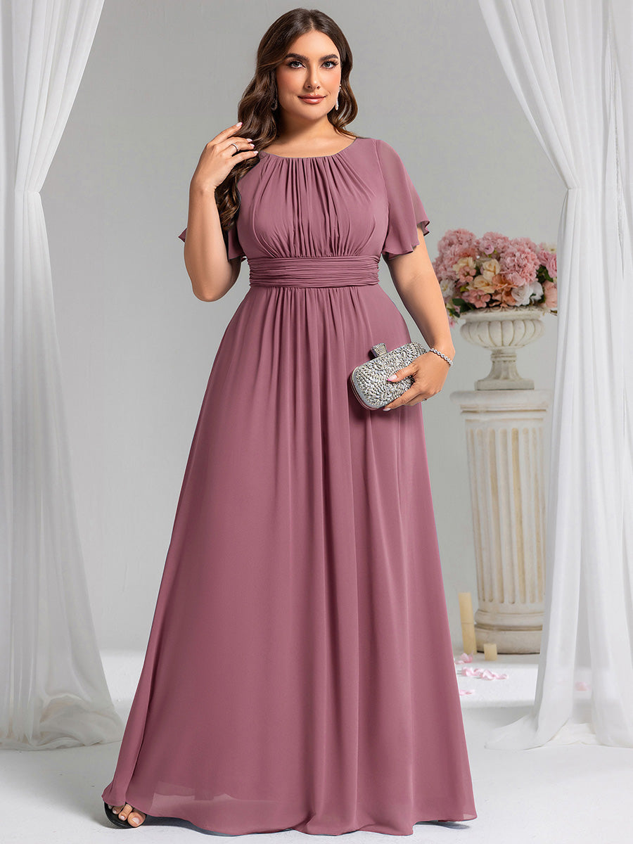 Plus Size Simple Chiffon Pleated A-Line Round Neckline Bridesmaid Dress #color_Purple Orchid