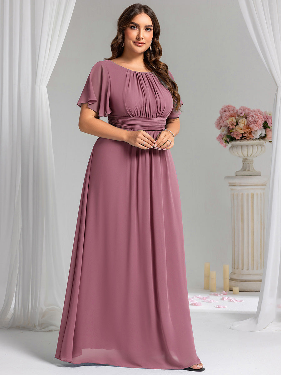 Plus Size Simple Chiffon Pleated A-Line Round Neckline Bridesmaid Dress #color_Purple Orchid