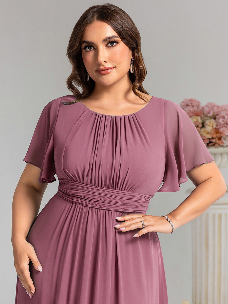 Plus Size Simple Chiffon Pleated A-Line Round Neckline Bridesmaid Dress #color_Purple Orchid