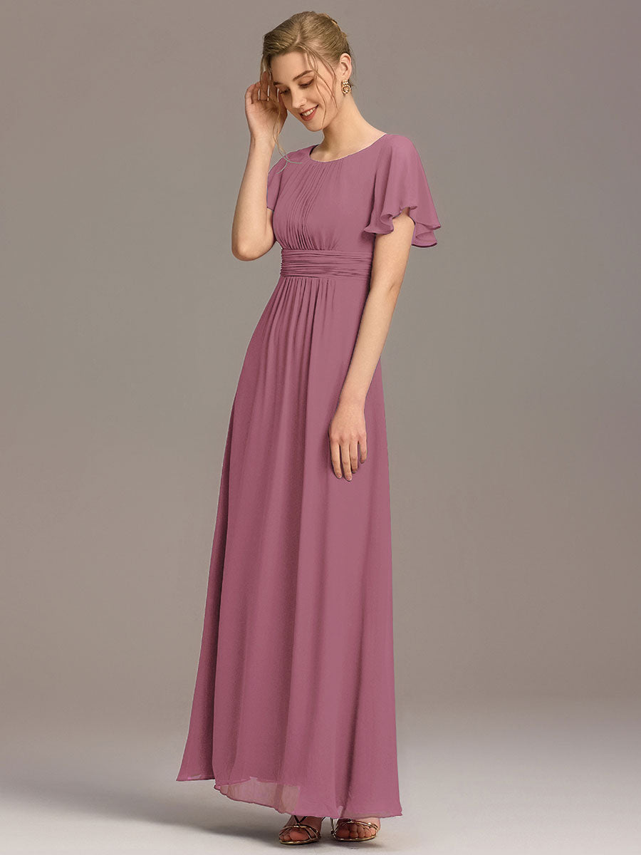 Simple Chiffon Pleated A-Line Round Neckline Bridesmaid Dress #color_Purple Orchid