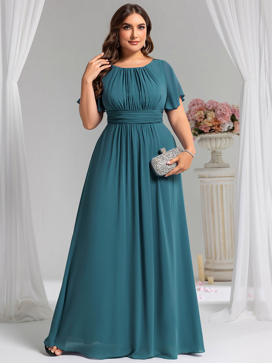 Stylish Chiffon Plus Size Evening Dresses with Long Lantern Sleeves #color_Teal