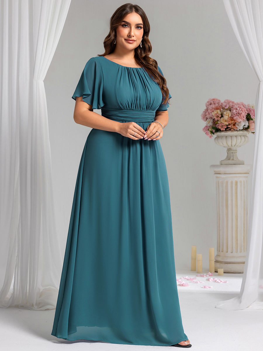 Stylish Chiffon Plus Size Evening Dresses with Long Lantern Sleeves #color_Teal