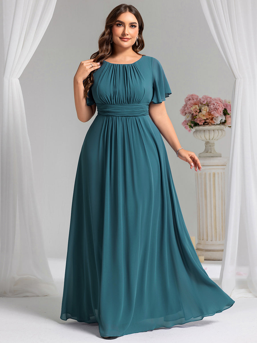 Stylish Chiffon Plus Size Evening Dresses with Long Lantern Sleeves #color_Teal