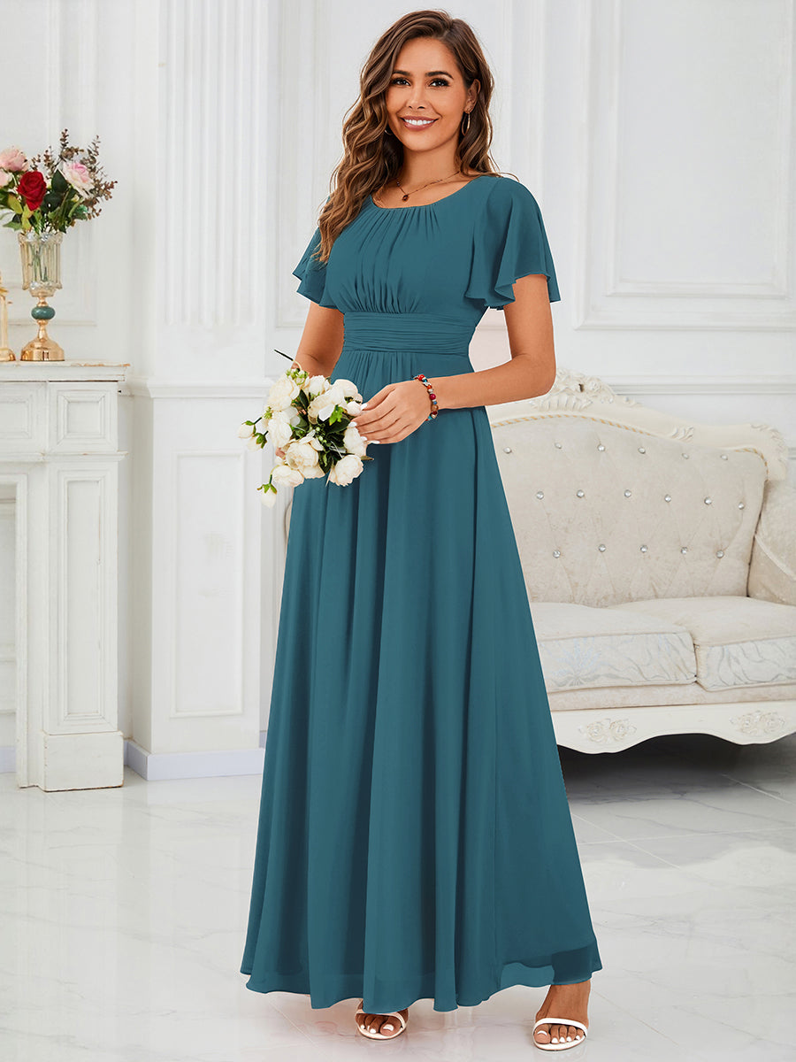 Stylish Chiffon Plus Size Evening Dresses with Long Lantern Sleeves #color_Teal