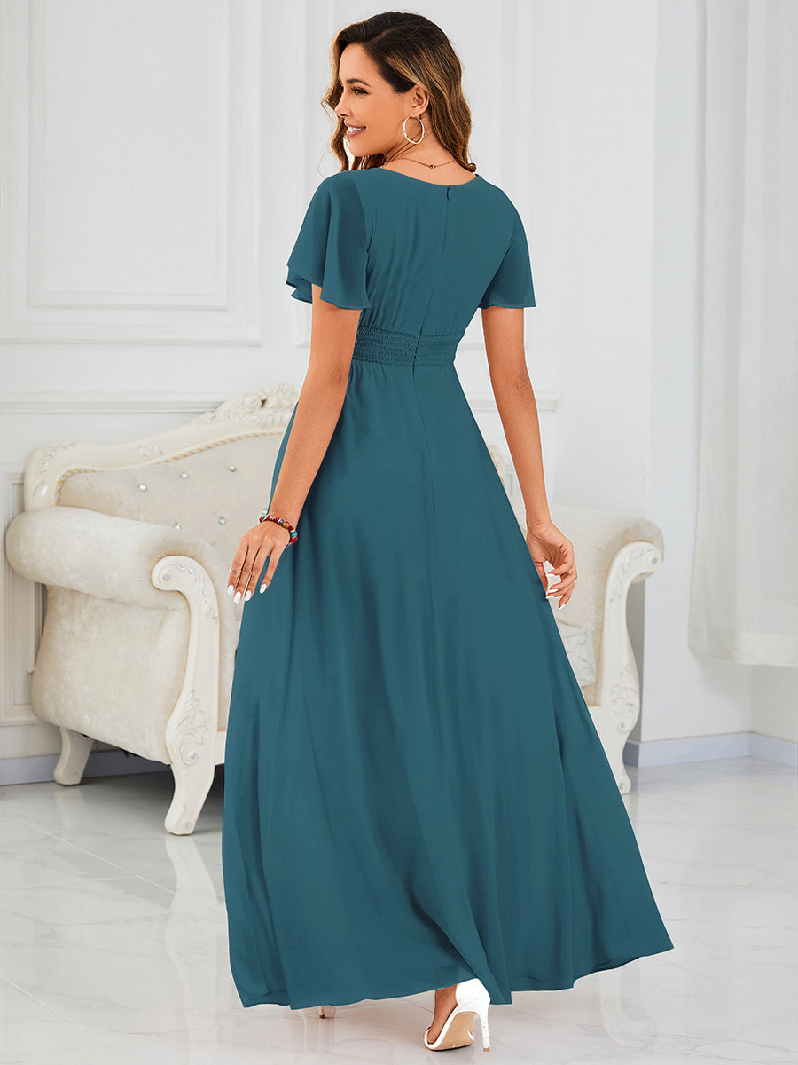 Stylish Chiffon Plus Size Evening Dresses with Long Lantern Sleeves #color_Teal