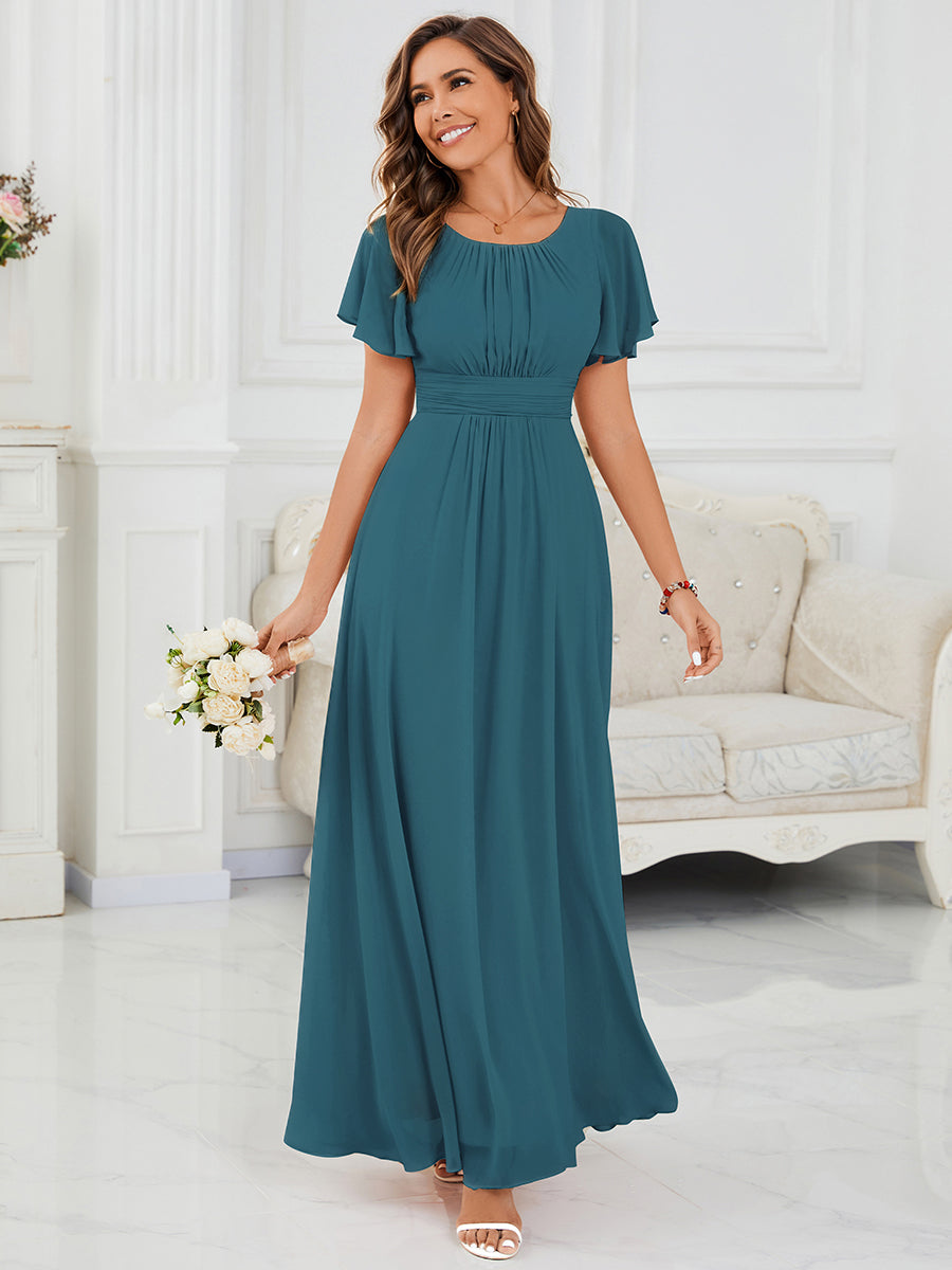 Stylish Chiffon Plus Size Evening Dresses with Long Lantern Sleeves #color_Teal