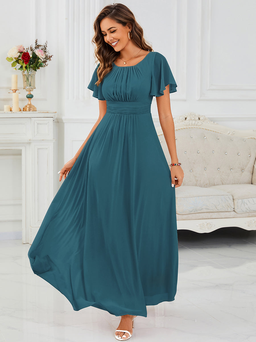 Stylish Chiffon Plus Size Evening Dresses with Long Lantern Sleeves #color_Teal