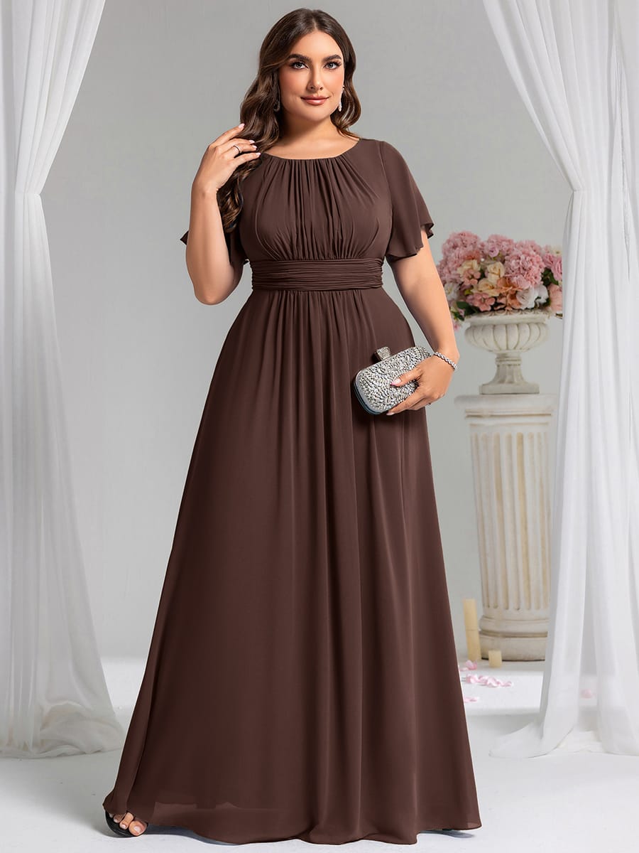 Simple Chiffon Pleated A-Line Round Neckline Bridesmaid Dress #color_Chocolate Brown