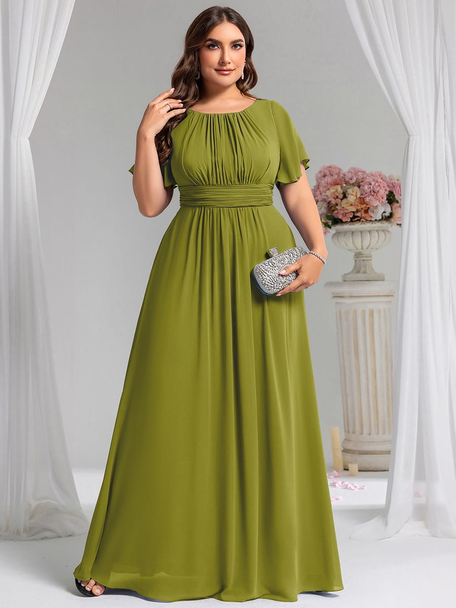Simple Chiffon Pleated A-Line Round Neckline Bridesmaid Dress #color_Citron