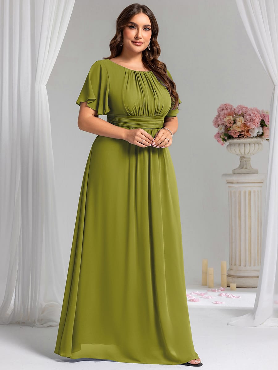 Simple Chiffon Pleated A-Line Round Neckline Bridesmaid Dress #color_Citron