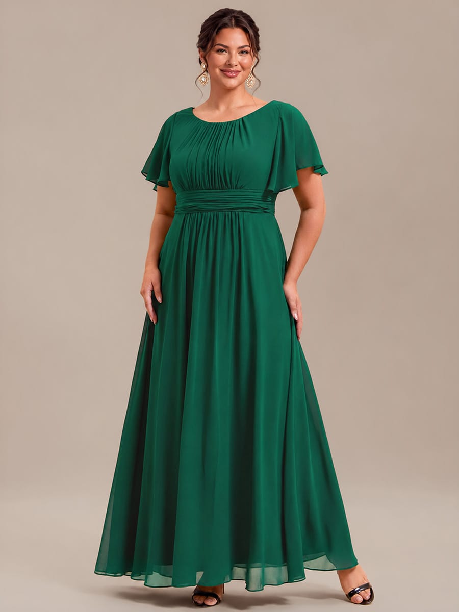 Plus Size Simple Chiffon Pleated A-Line Round Neckline Bridesmaid Dress #color_Dark Green