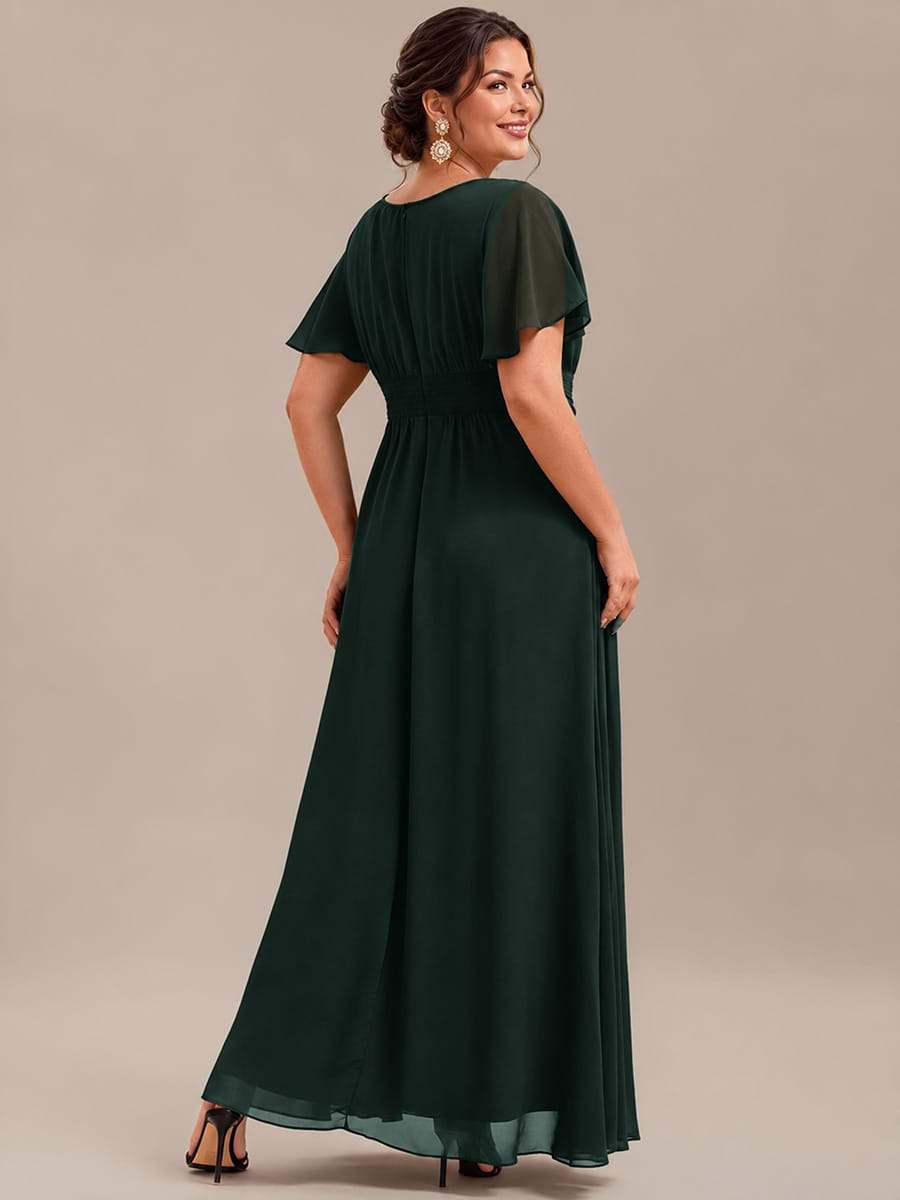 Simple Chiffon Pleated A-Line Round Neckline Bridesmaid Dress #color_Dark Forest Green