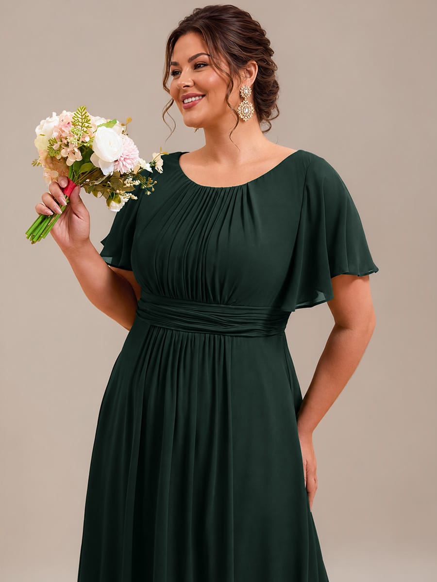 Simple Chiffon Pleated A-Line Round Neckline Bridesmaid Dress #color_Dark Forest Green