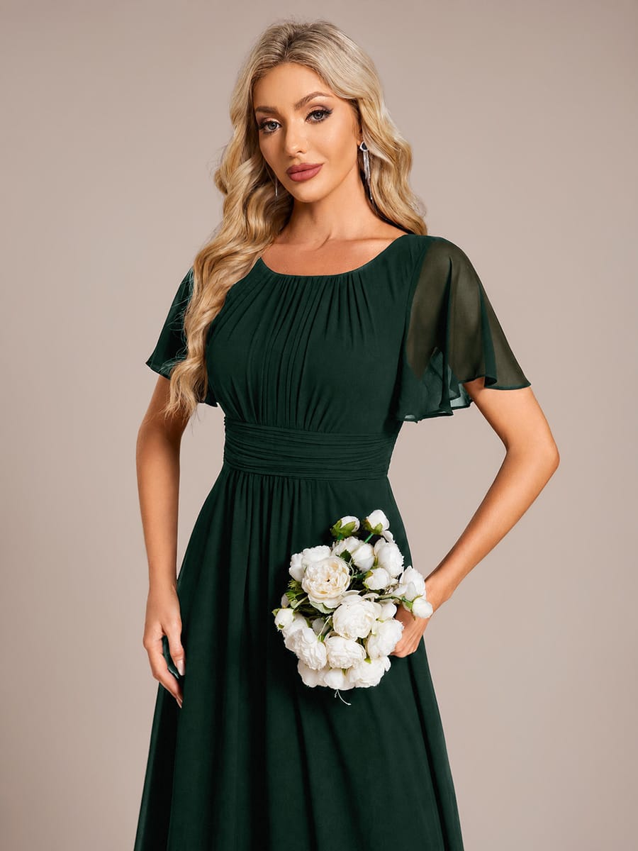 Simple Chiffon Pleated A-Line Round Neckline Bridesmaid Dress #color_Dark Forest Green