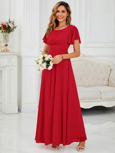 Simple Chiffon Pleated A-Line Round Neckline Bridesmaid Dress
