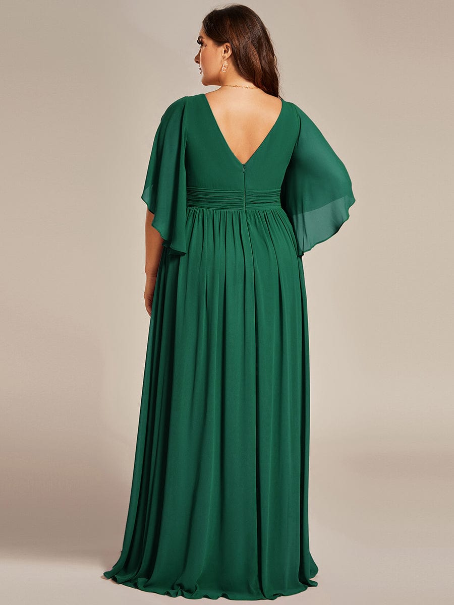 Chiffon A-Line Half Sleeves High Slit Bridesmaid Dress #color_Dark Green