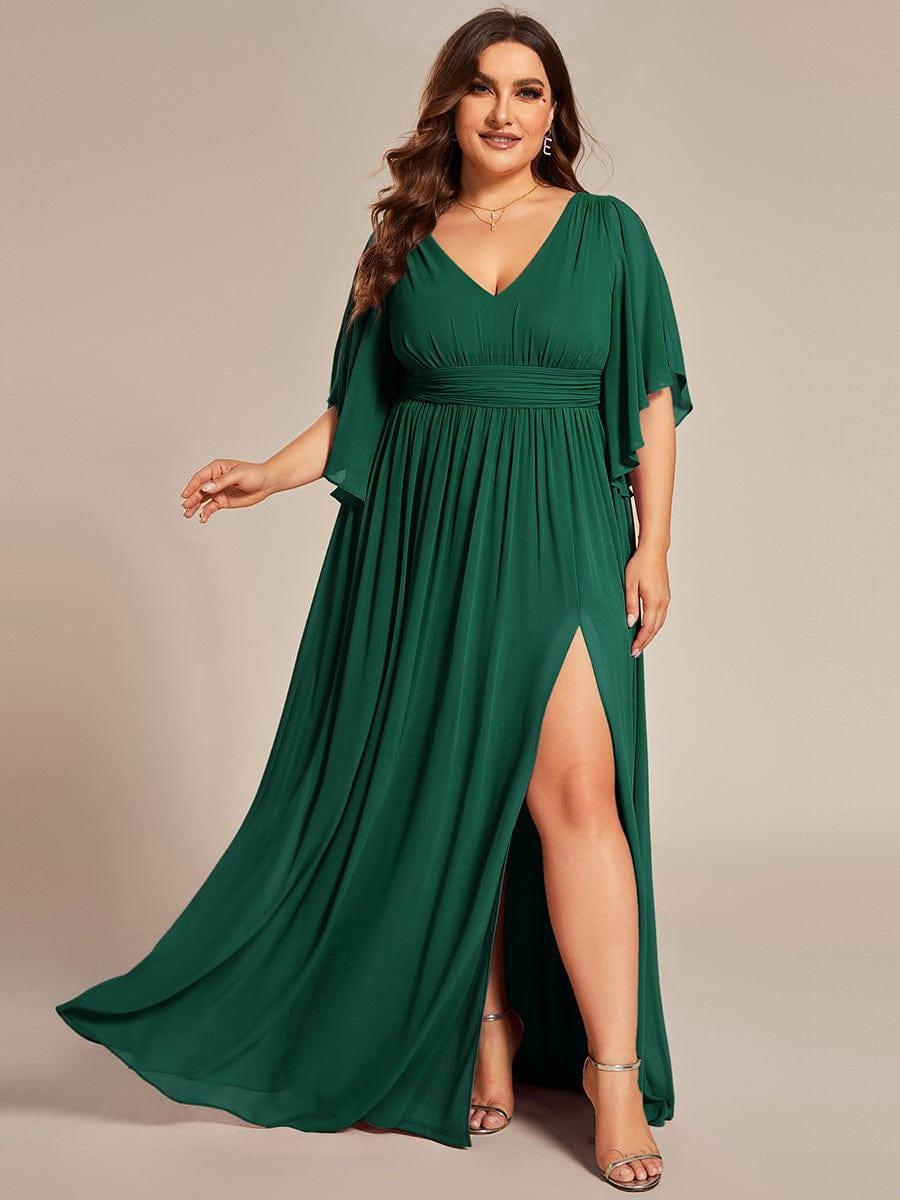 Plus Size V-Neck A-Line Chiffon Bridesmaid Dress #color_Dark Green
