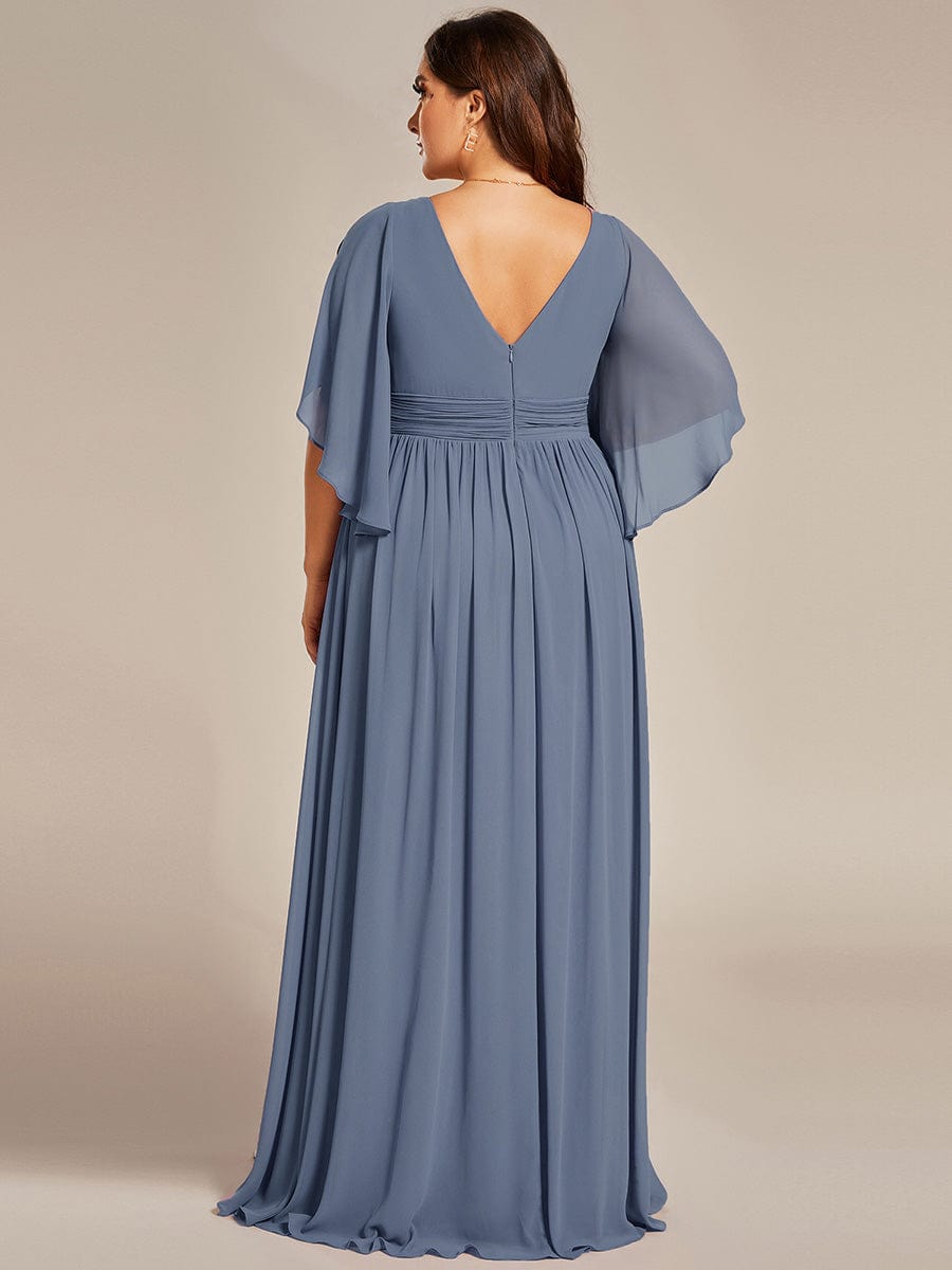 Plus Size V-Neck A-Line Chiffon Bridesmaid Dress #color_Dusty Blue