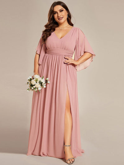 Plus Size V-Neck A-Line Chiffon Bridesmaid Dress #color_Dusty Rose