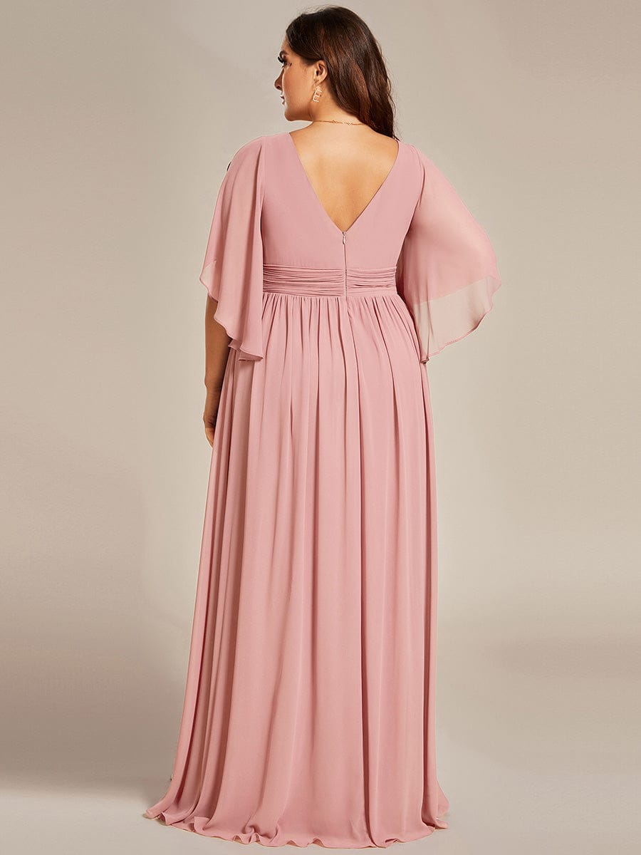 Chiffon A-Line Half Sleeves High Slit Bridesmaid Dress #color_Dusty Rose