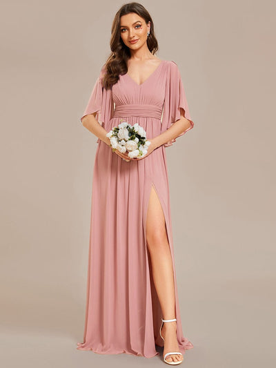 ever ELYAN|Chiffon A-Line Half Sleeves High Slit Bridesmaid Dress