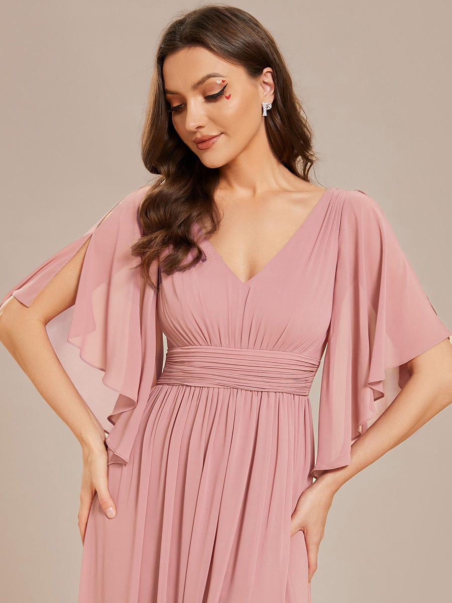 Chiffon A-Line Half Sleeves High Slit Bridesmaid Dress #color_Dusty Rose