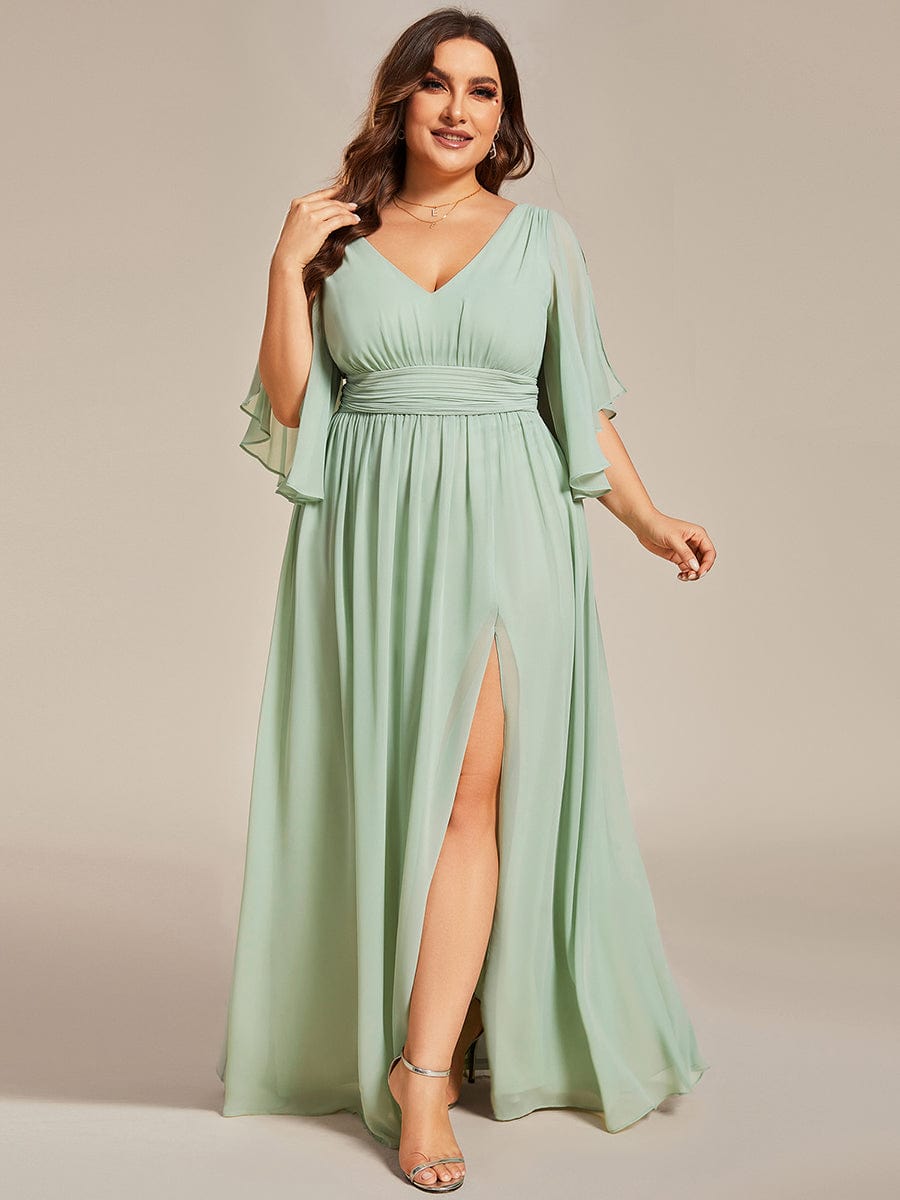 Plus Size V-Neck A-Line Chiffon Bridesmaid Dress #color_Mint Green