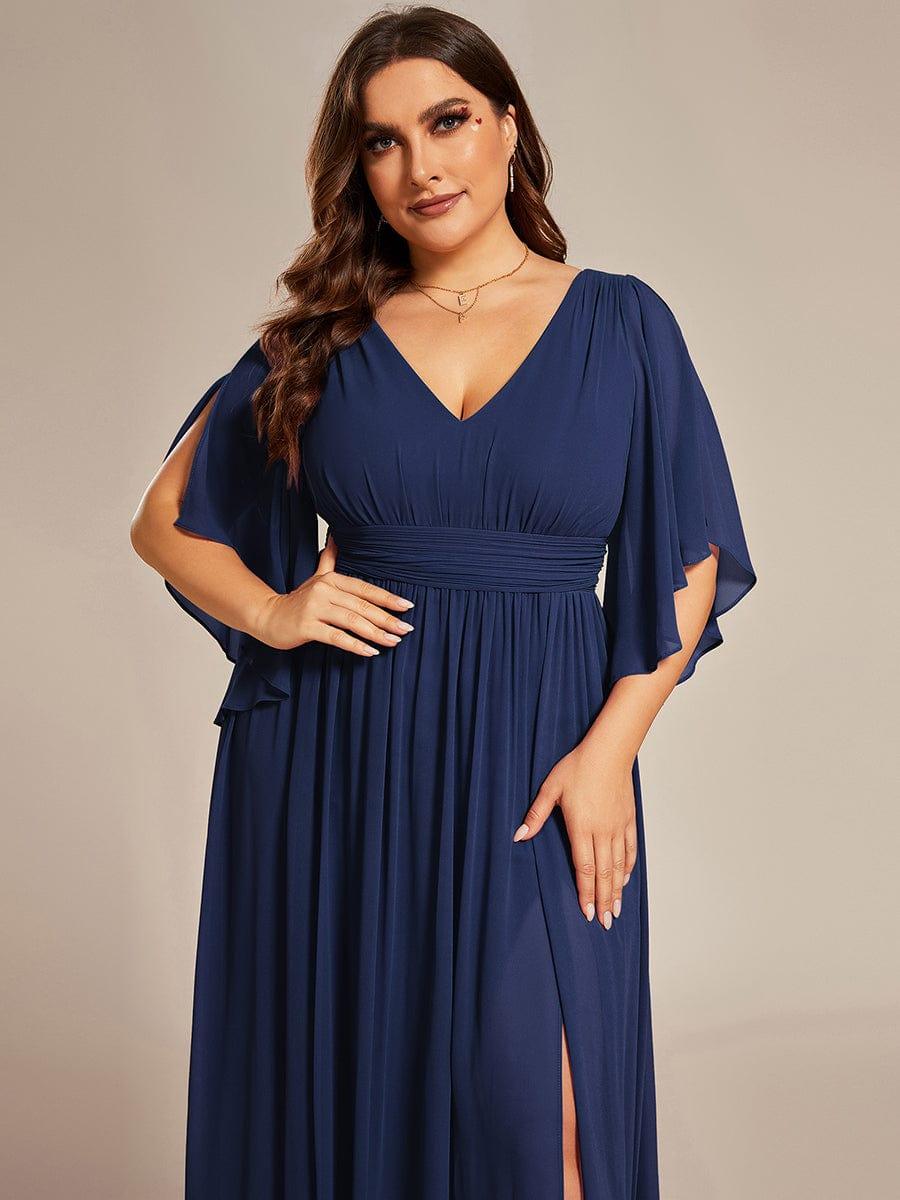 Plus Size V-Neck A-Line Chiffon Bridesmaid Dress #color_Navy Blue