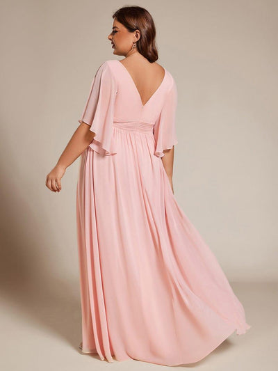 Plus Size V-Neck A-Line Chiffon Bridesmaid Dress #color_Pink