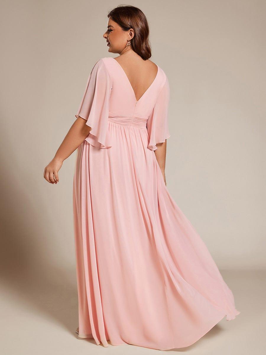 Plus Size V-Neck A-Line Chiffon Bridesmaid Dress #color_Pink
