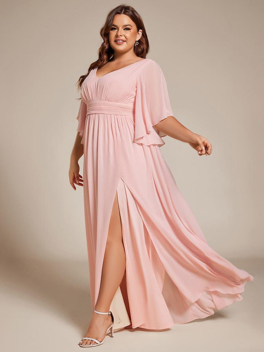 Plus Size V-Neck A-Line Chiffon Bridesmaid Dress #color_Pink